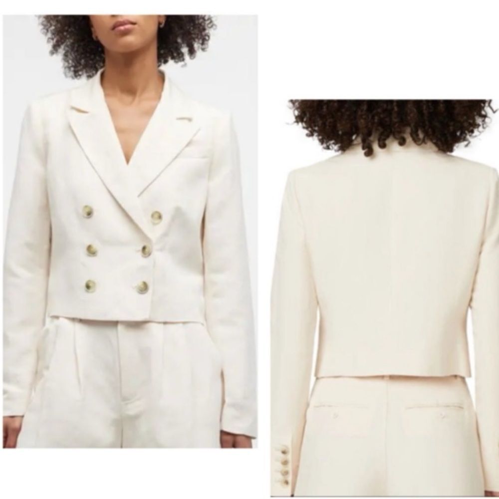 Paige Eclipse Ivory Cropped Double Breasted Blazer NWT $299